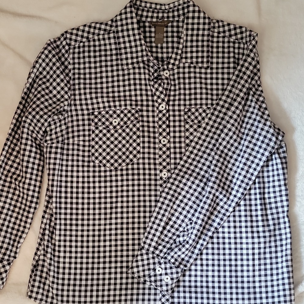 Bit & Bridle Womens 100% Cotton Black White Check Long Sleeve Shirt Size L